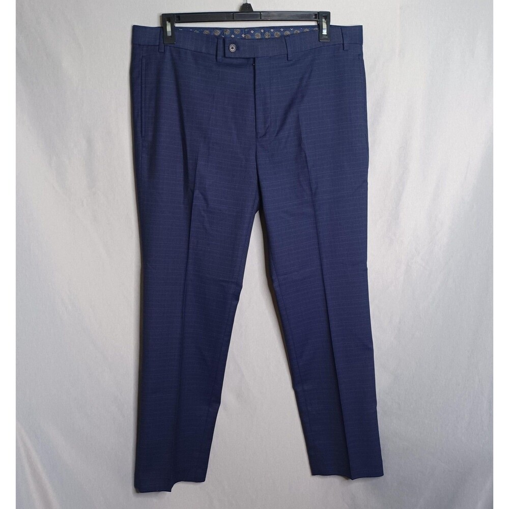 Lauren Ralph Lauren Pants Mens 38x30 Blue Check Flat Front Dress Stretch